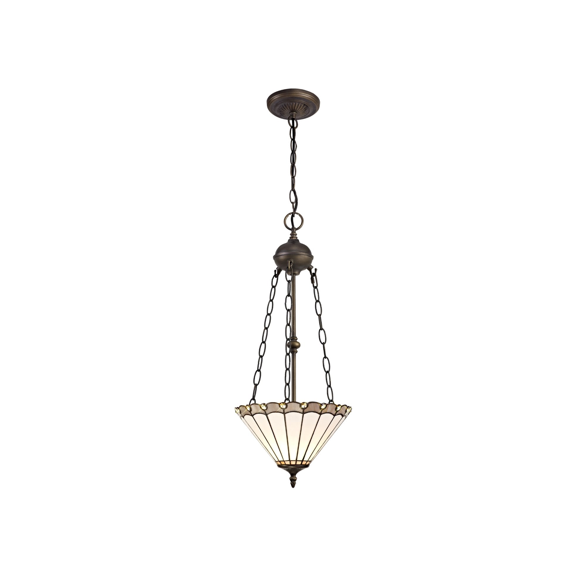 NLK03359 Umbrian 2 Light Up Lighter Pendant With 30cm Tiffany Shade Grey/Chrome/Crystal/Aged Antique Brass
