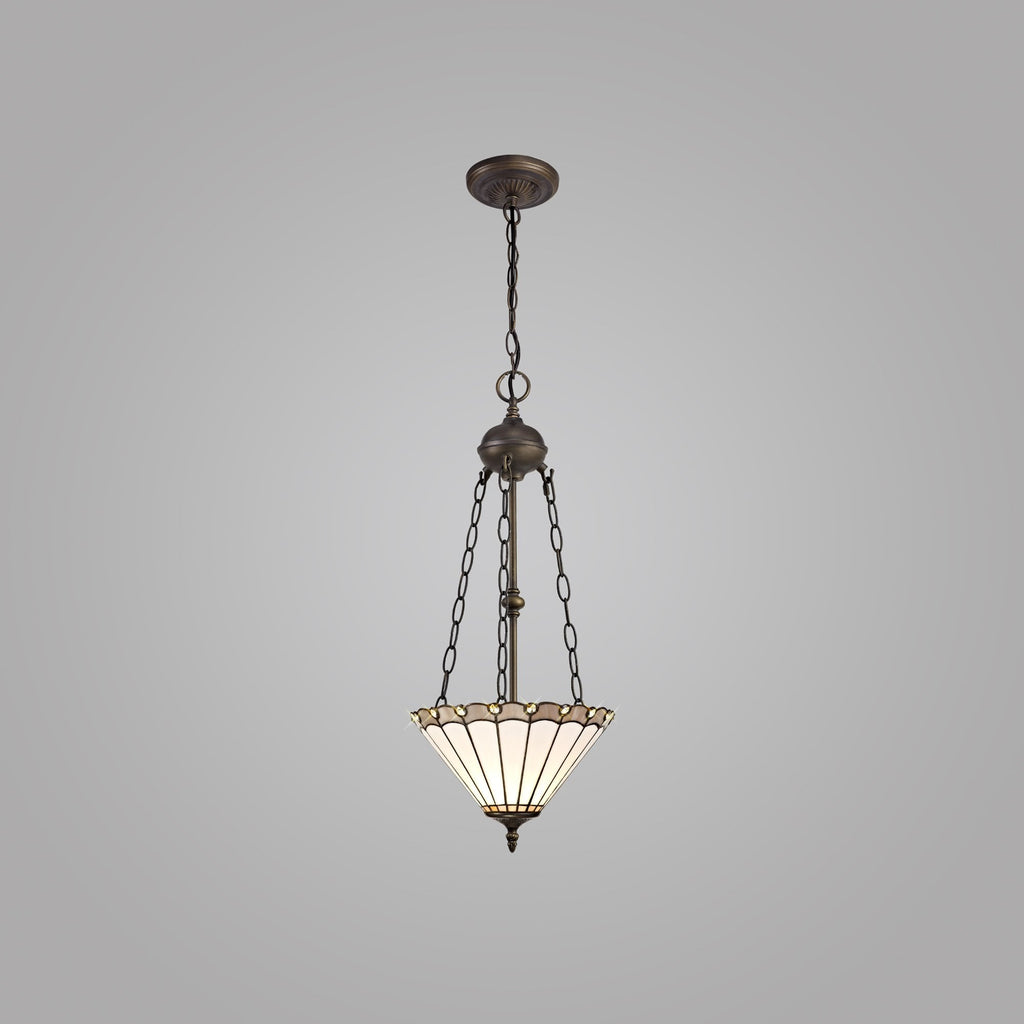 NLK03359 Umbrian 2 Light Up Lighter Pendant With 30cm Tiffany Shade Grey/Chrome/Crystal/Aged Antique Brass