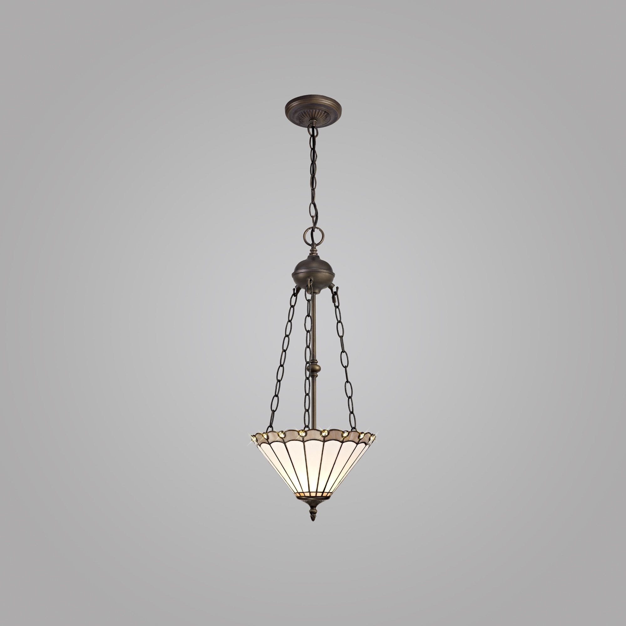 NLK03359 Umbrian 2 Light Up Lighter Pendant With 30cm Tiffany Shade Grey/Chrome/Crystal/Aged Antique Brass