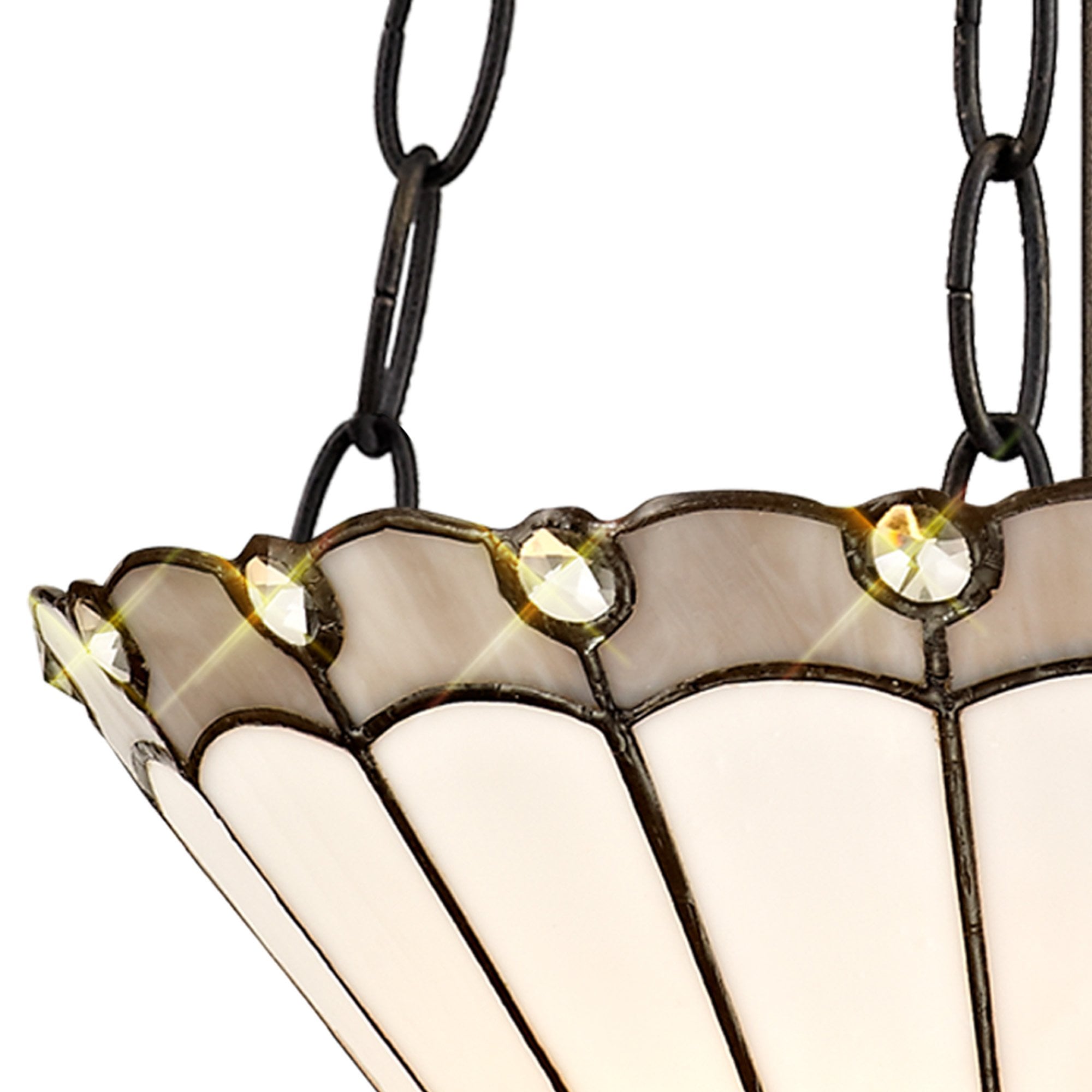 NLK03359 Umbrian 2 Light Up Lighter Pendant With 30cm Tiffany Shade Grey/Chrome/Crystal/Aged Antique Brass