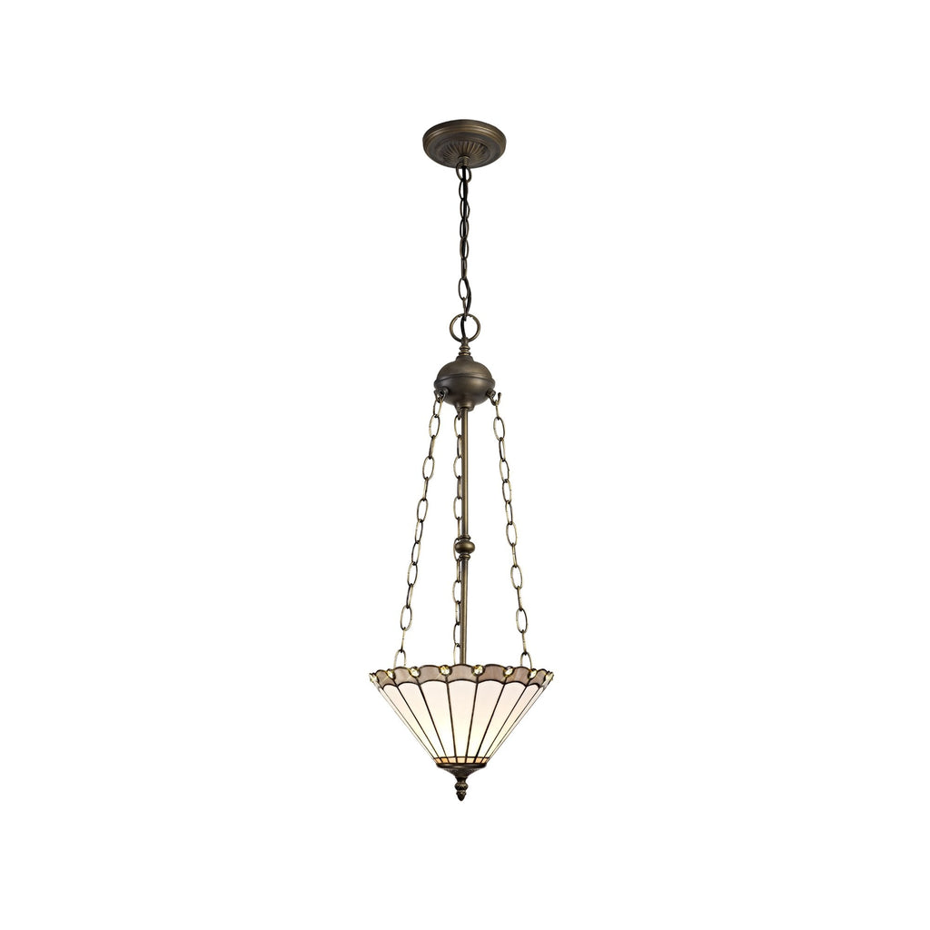 NLK03369 Umbrian 3 Light Up Lighter Pendant With 30cm Tiffany Shade Grey/Chrome/Crystal/Aged Antique Brass
