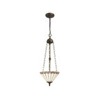 NLK03369 Umbrian 3 Light Up Lighter Pendant With 30cm Tiffany Shade Grey/Chrome/Crystal/Aged Antique Brass