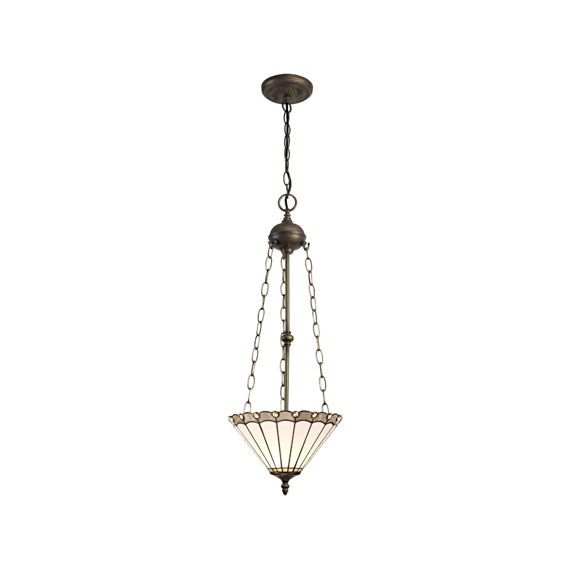 NLK03369 Umbrian 3 Light Up Lighter Pendant With 30cm Tiffany Shade Grey/Chrome/Crystal/Aged Antique Brass