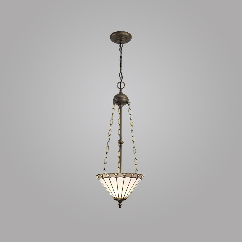NLK03369 Umbrian 3 Light Up Lighter Pendant With 30cm Tiffany Shade Grey/Chrome/Crystal/Aged Antique Brass