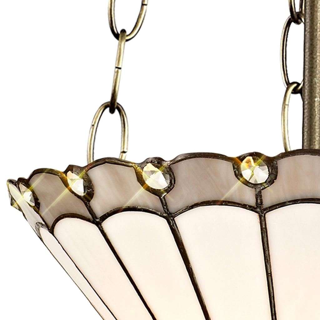 NLK03369 Umbrian 3 Light Up Lighter Pendant With 30cm Tiffany Shade Grey/Chrome/Crystal/Aged Antique Brass