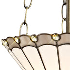 NLK03369 Umbrian 3 Light Up Lighter Pendant With 30cm Tiffany Shade Grey/Chrome/Crystal/Aged Antique Brass