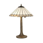 NLK03379 Umbrian 2 Light Tree Like Table Lamp With 40cm Tiffany Shade Grey/Chrome/Crystal/Aged Antique Brass