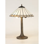 NLK03379 Umbrian 2 Light Tree Like Table Lamp With 40cm Tiffany Shade Grey/Chrome/Crystal/Aged Antique Brass