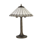 NLK03379 Umbrian 2 Light Tree Like Table Lamp With 40cm Tiffany Shade Grey/Chrome/Crystal/Aged Antique Brass