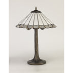 NLK03379 Umbrian 2 Light Tree Like Table Lamp With 40cm Tiffany Shade Grey/Chrome/Crystal/Aged Antique Brass