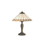 NLK03389 Umbrian 2 Light Curved Table Lamp With 40cm Tiffany Shade Grey/Chrome/Crystal/Aged Antique Brass