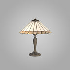 NLK03389 Umbrian 2 Light Curved Table Lamp With 40cm Tiffany Shade Grey/Chrome/Crystal/Aged Antique Brass