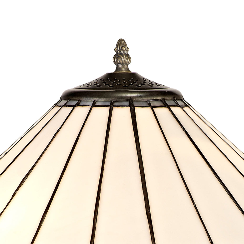 NLK03389 Umbrian 2 Light Curved Table Lamp With 40cm Tiffany Shade Grey/Chrome/Crystal/Aged Antique Brass