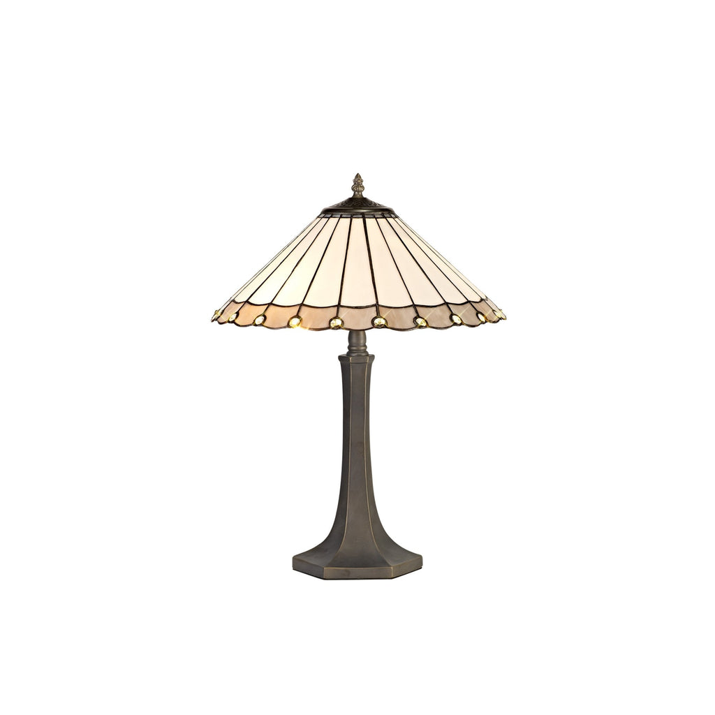 NLK03399 Umbrian 2 Light Octagonal Table Lamp With 40cm Tiffany Shade Grey/Chrome/Crystal/Aged Antique Brass