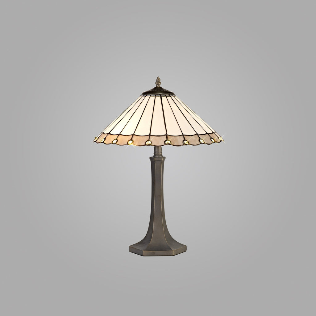 NLK03399 Umbrian 2 Light Octagonal Table Lamp With 40cm Tiffany Shade Grey/Chrome/Crystal/Aged Antique Brass