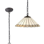 NLK03409 Umbrian 1 Light Down Lighter Pendant With 40cm Tiffany Shade Grey/Chrome/Crystal/Aged Antique Brass