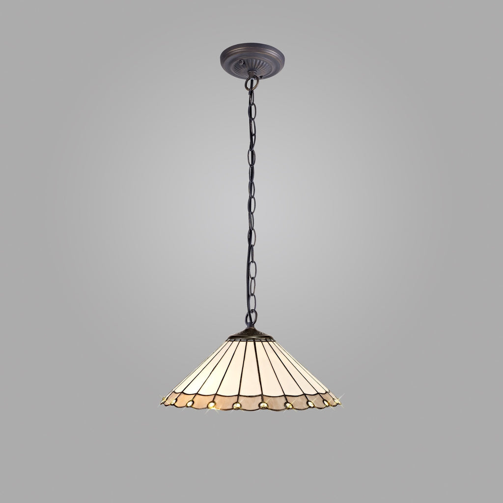 NLK03409 Umbrian 1 Light Down Lighter Pendant With 40cm Tiffany Shade Grey/Chrome/Crystal/Aged Antique Brass