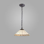 NLK03409 Umbrian 1 Light Down Lighter Pendant With 40cm Tiffany Shade Grey/Chrome/Crystal/Aged Antique Brass