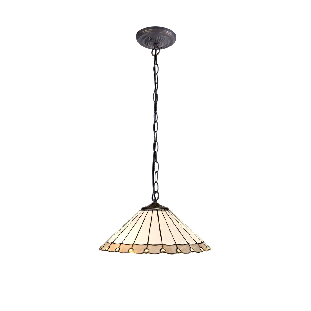 NLK03409 Umbrian 1 Light Down Lighter Pendant With 40cm Tiffany Shade Grey/Chrome/Crystal/Aged Antique Brass