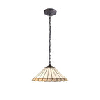 NLK03409 Umbrian 1 Light Down Lighter Pendant With 40cm Tiffany Shade Grey/Chrome/Crystal/Aged Antique Brass
