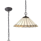 NLK03419 Umbrian 2 Light Down Lighter Pendant With 40cm Tiffany Shade Grey/Chrome/Crystal/Aged Antique Brass