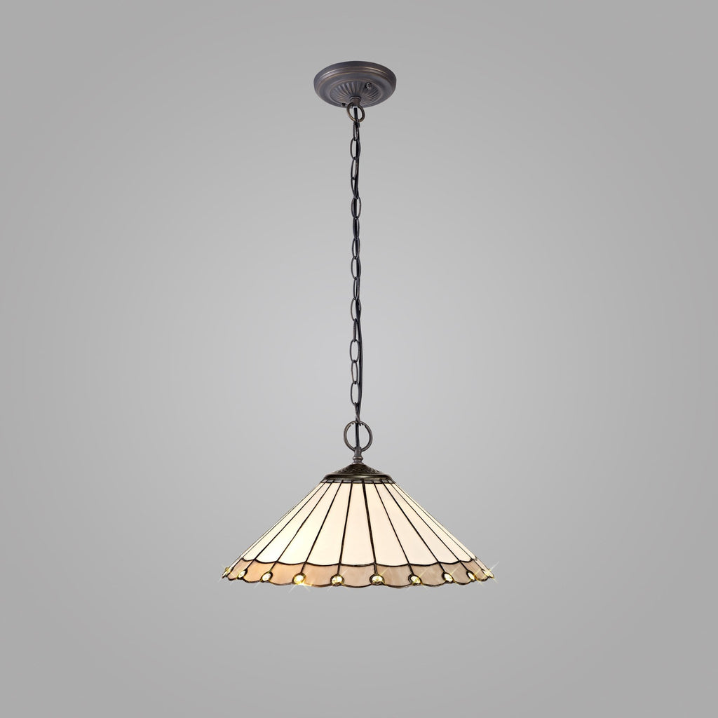 NLK03419 Umbrian 2 Light Down Lighter Pendant With 40cm Tiffany Shade Grey/Chrome/Crystal/Aged Antique Brass