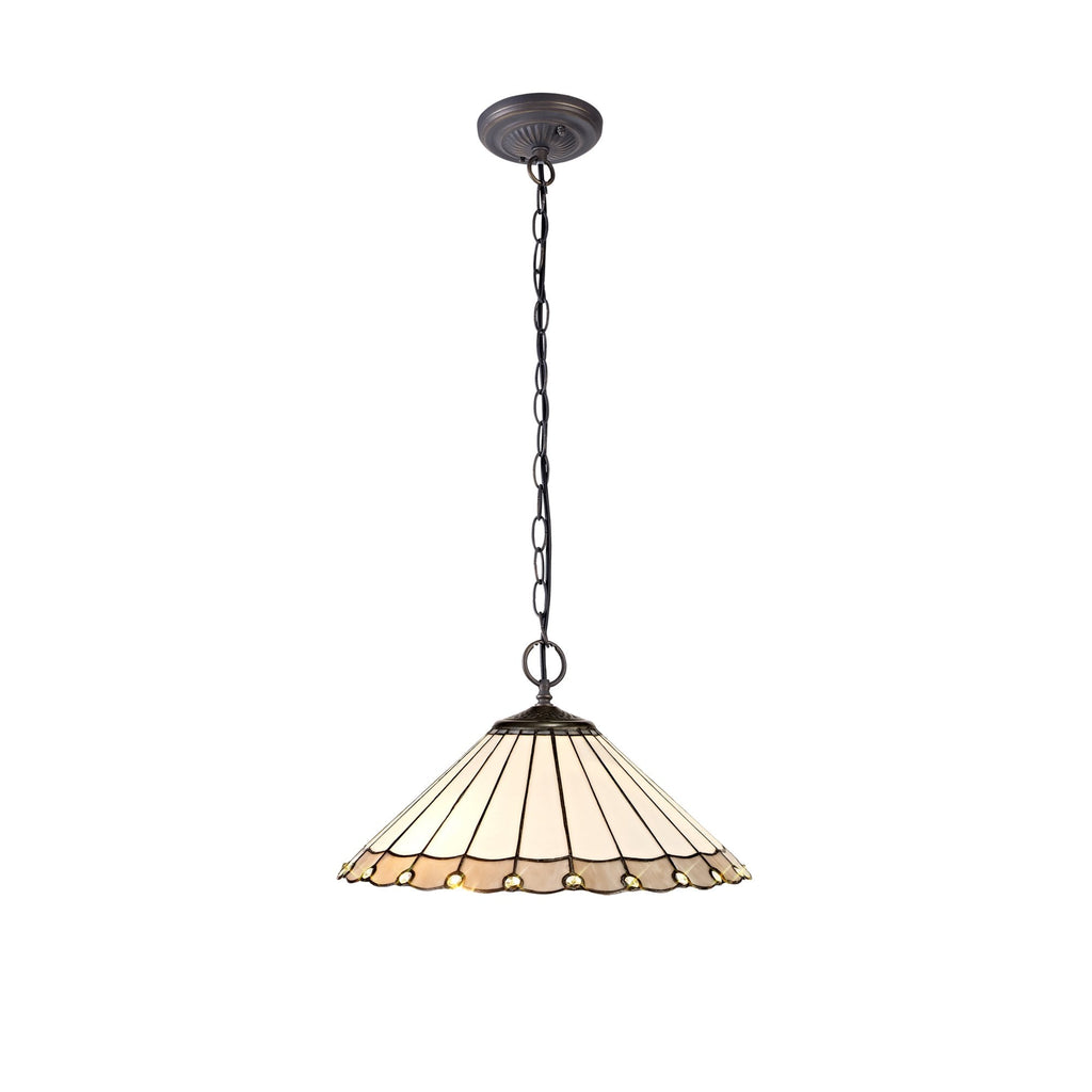 NLK03419 Umbrian 2 Light Down Lighter Pendant With 40cm Tiffany Shade Grey/Chrome/Crystal/Aged Antique Brass
