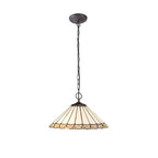 NLK03419 Umbrian 2 Light Down Lighter Pendant With 40cm Tiffany Shade Grey/Chrome/Crystal/Aged Antique Brass