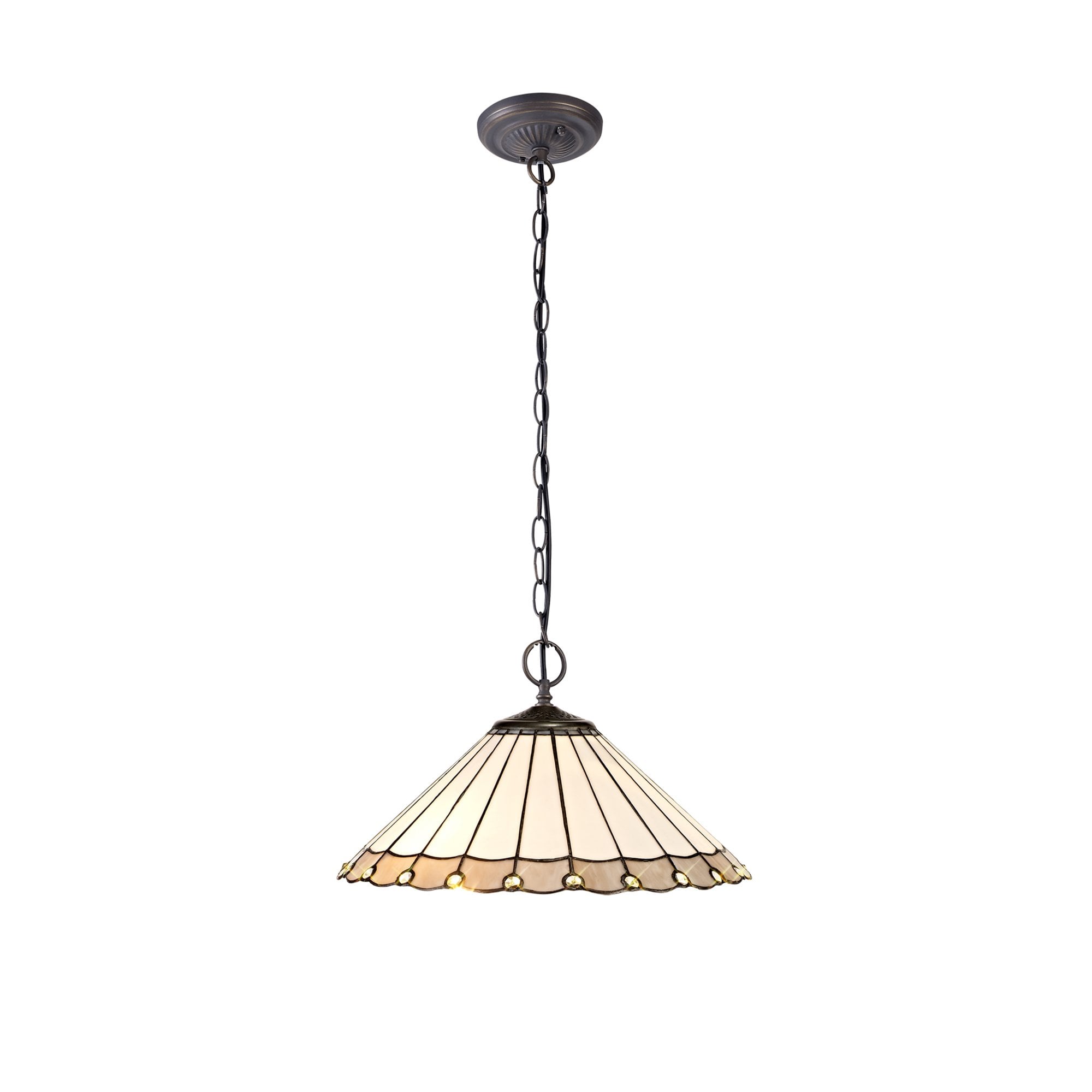 NLK03419 Umbrian 2 Light Down Lighter Pendant With 40cm Tiffany Shade Grey/Chrome/Crystal/Aged Antique Brass