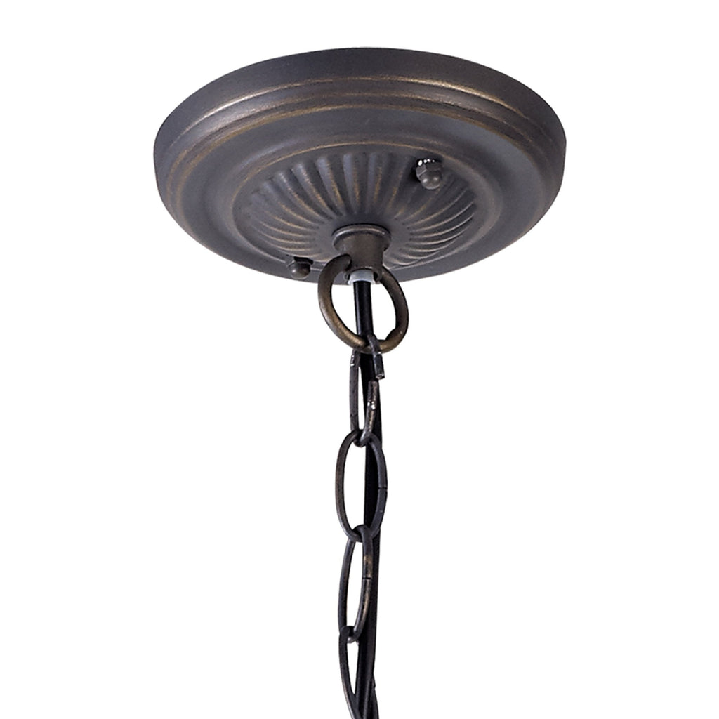 NLK03419 Umbrian 2 Light Down Lighter Pendant With 40cm Tiffany Shade Grey/Chrome/Crystal/Aged Antique Brass