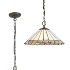 NLK03429 Umbrian 3 Light Down Lighter Pendant With 40cm Tiffany Shade Grey/Chrome/Crystal/Aged Antique Brass