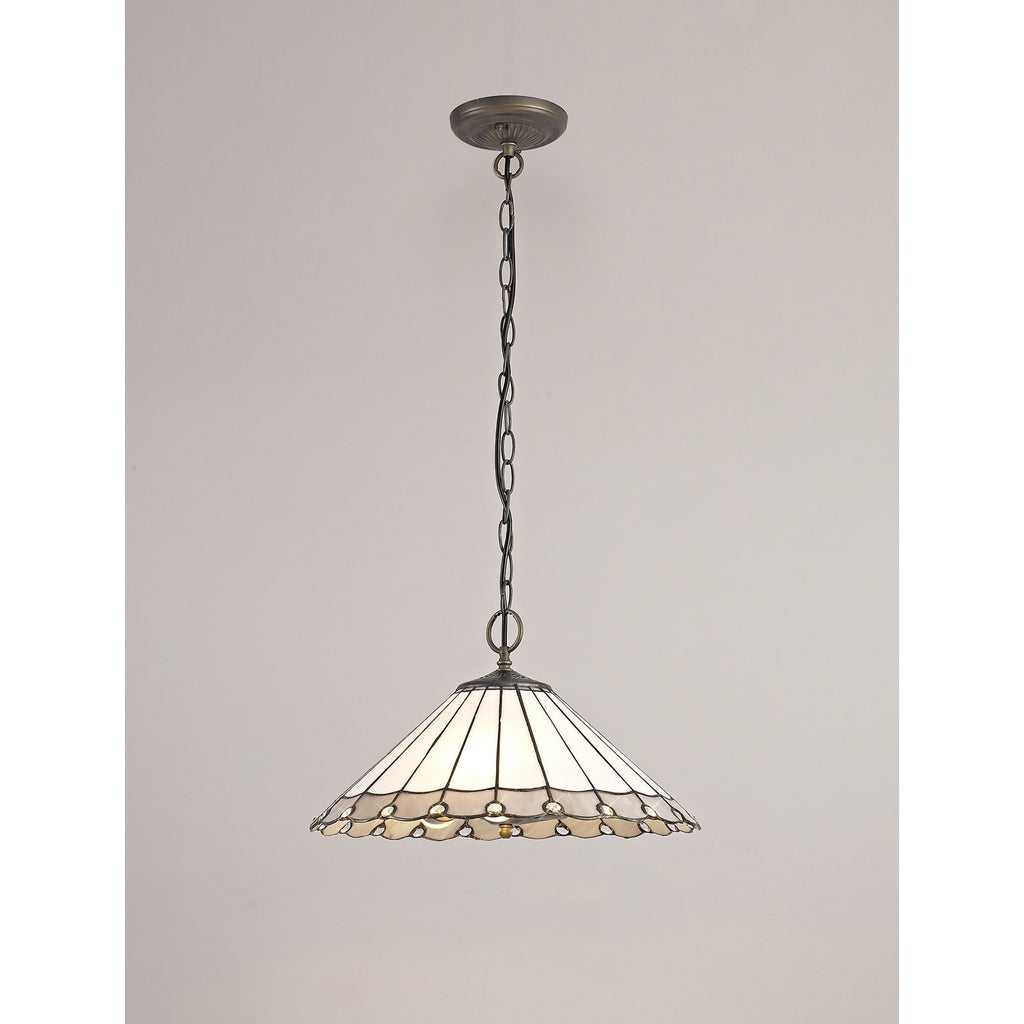 NLK03429 Umbrian 3 Light Down Lighter Pendant With 40cm Tiffany Shade Grey/Chrome/Crystal/Aged Antique Brass