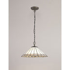 NLK03429 Umbrian 3 Light Down Lighter Pendant With 40cm Tiffany Shade Grey/Chrome/Crystal/Aged Antique Brass