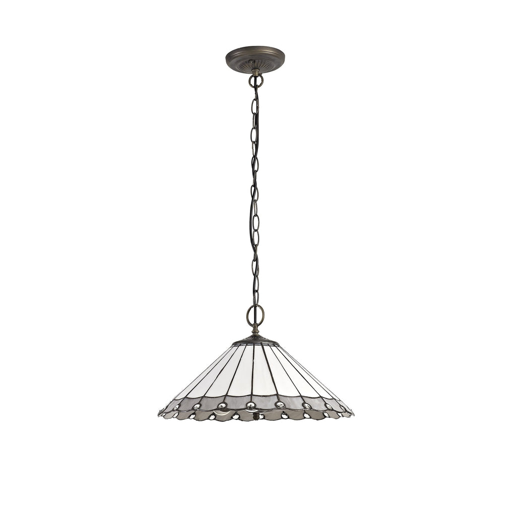 NLK03429 Umbrian 3 Light Down Lighter Pendant With 40cm Tiffany Shade Grey/Chrome/Crystal/Aged Antique Brass