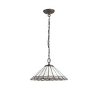 NLK03429 Umbrian 3 Light Down Lighter Pendant With 40cm Tiffany Shade Grey/Chrome/Crystal/Aged Antique Brass