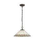 NLK03429 Umbrian 3 Light Down Lighter Pendant With 40cm Tiffany Shade Grey/Chrome/Crystal/Aged Antique Brass