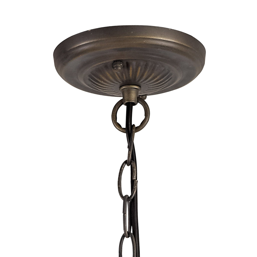 NLK03429 Umbrian 3 Light Down Lighter Pendant With 40cm Tiffany Shade Grey/Chrome/Crystal/Aged Antique Brass