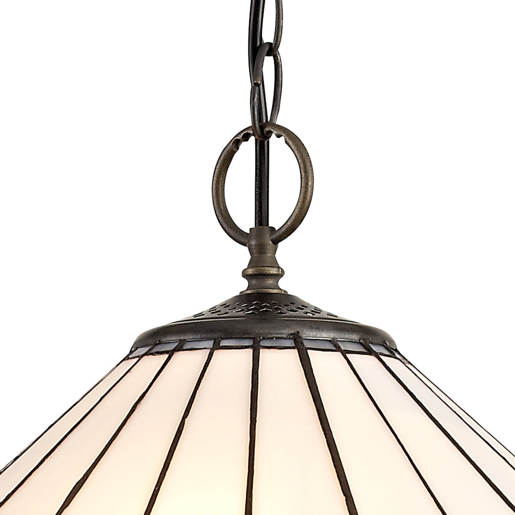 NLK03429 Umbrian 3 Light Down Lighter Pendant With 40cm Tiffany Shade Grey/Chrome/Crystal/Aged Antique Brass