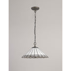 NLK03429 Umbrian 3 Light Down Lighter Pendant With 40cm Tiffany Shade Grey/Chrome/Crystal/Aged Antique Brass
