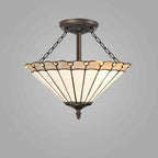NLK03439 Umbrian 3 Light Semi Ceiling With 40cm Tiffany Shade Grey/Chrome/Crystal/Aged Antique Brass