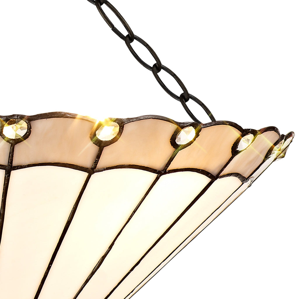 NLK03439 Umbrian 3 Light Semi Ceiling With 40cm Tiffany Shade Grey/Chrome/Crystal/Aged Antique Brass