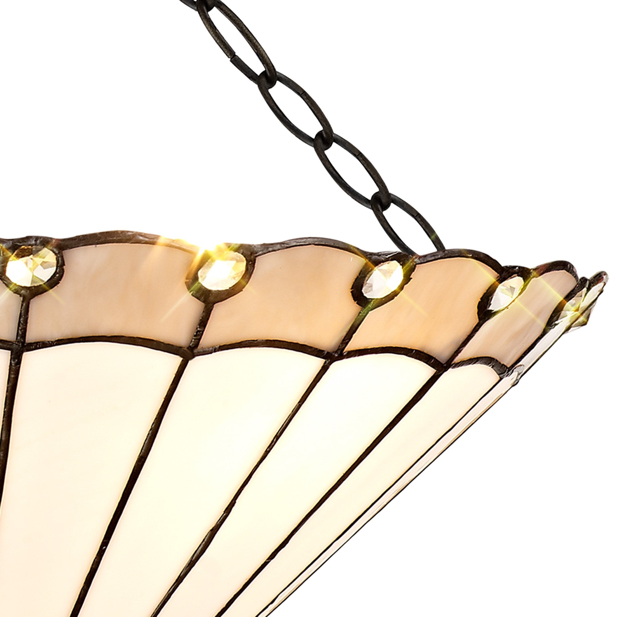 NLK03439 Umbrian 3 Light Semi Ceiling With 40cm Tiffany Shade Grey/Chrome/Crystal/Aged Antique Brass