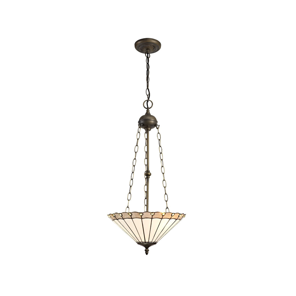 NLK03449 Umbrian 3 Light Up Lighter Pendant With 40cm Tiffany Shade Grey/Chrome/Crystal/Aged Antique Brass