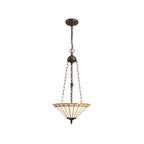 NLK03449 Umbrian 3 Light Up Lighter Pendant With 40cm Tiffany Shade Grey/Chrome/Crystal/Aged Antique Brass