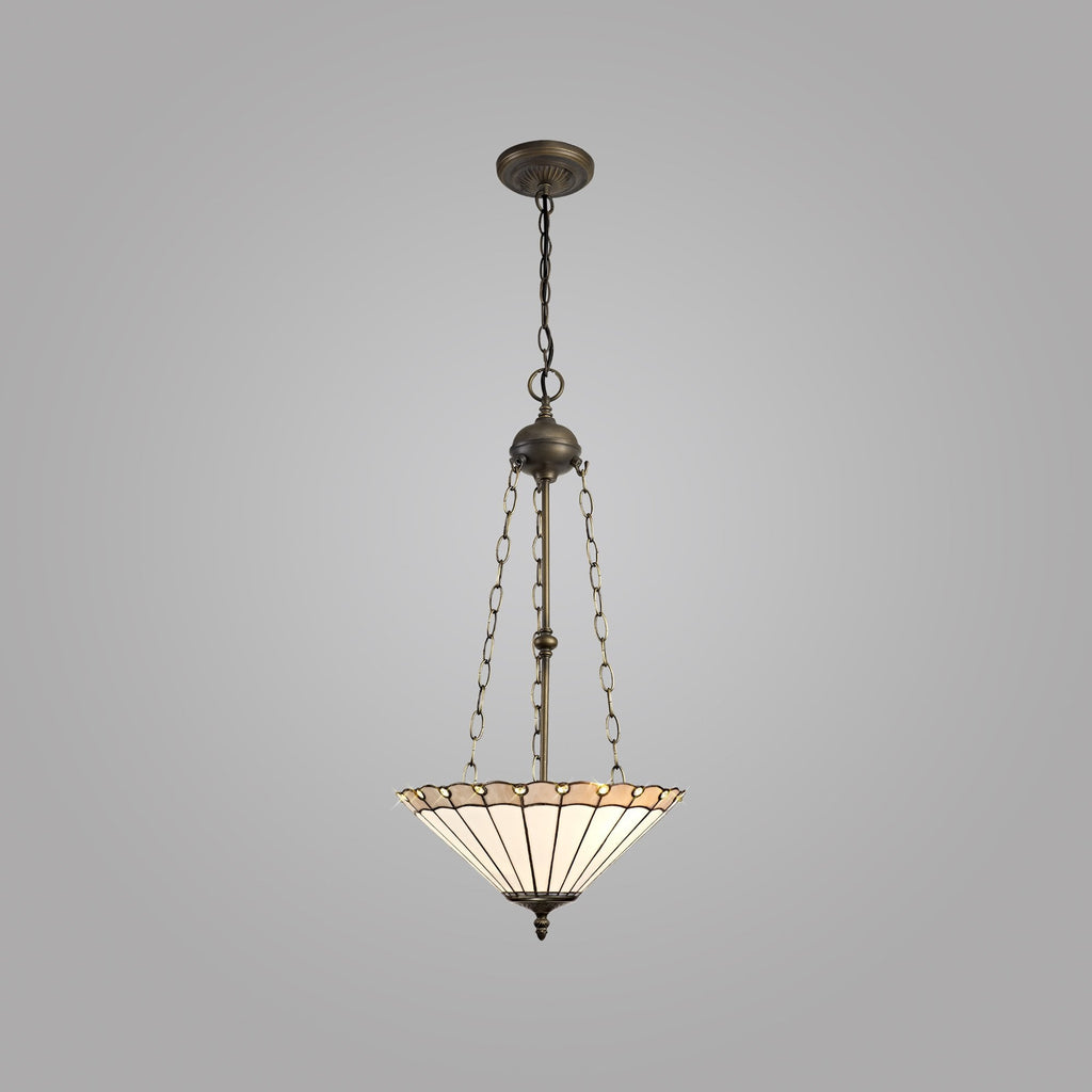 NLK03449 Umbrian 3 Light Up Lighter Pendant With 40cm Tiffany Shade Grey/Chrome/Crystal/Aged Antique Brass