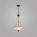 NLK03449 Umbrian 3 Light Up Lighter Pendant With 40cm Tiffany Shade Grey/Chrome/Crystal/Aged Antique Brass