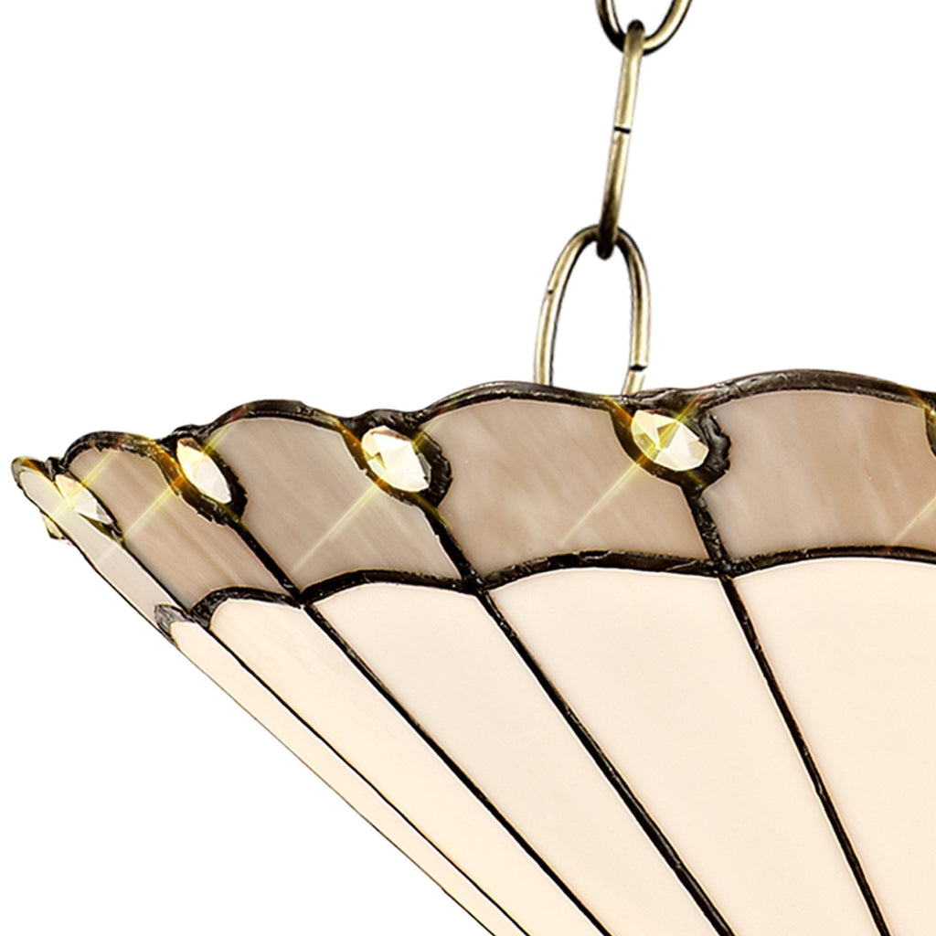 NLK03449 Umbrian 3 Light Up Lighter Pendant With 40cm Tiffany Shade Grey/Chrome/Crystal/Aged Antique Brass