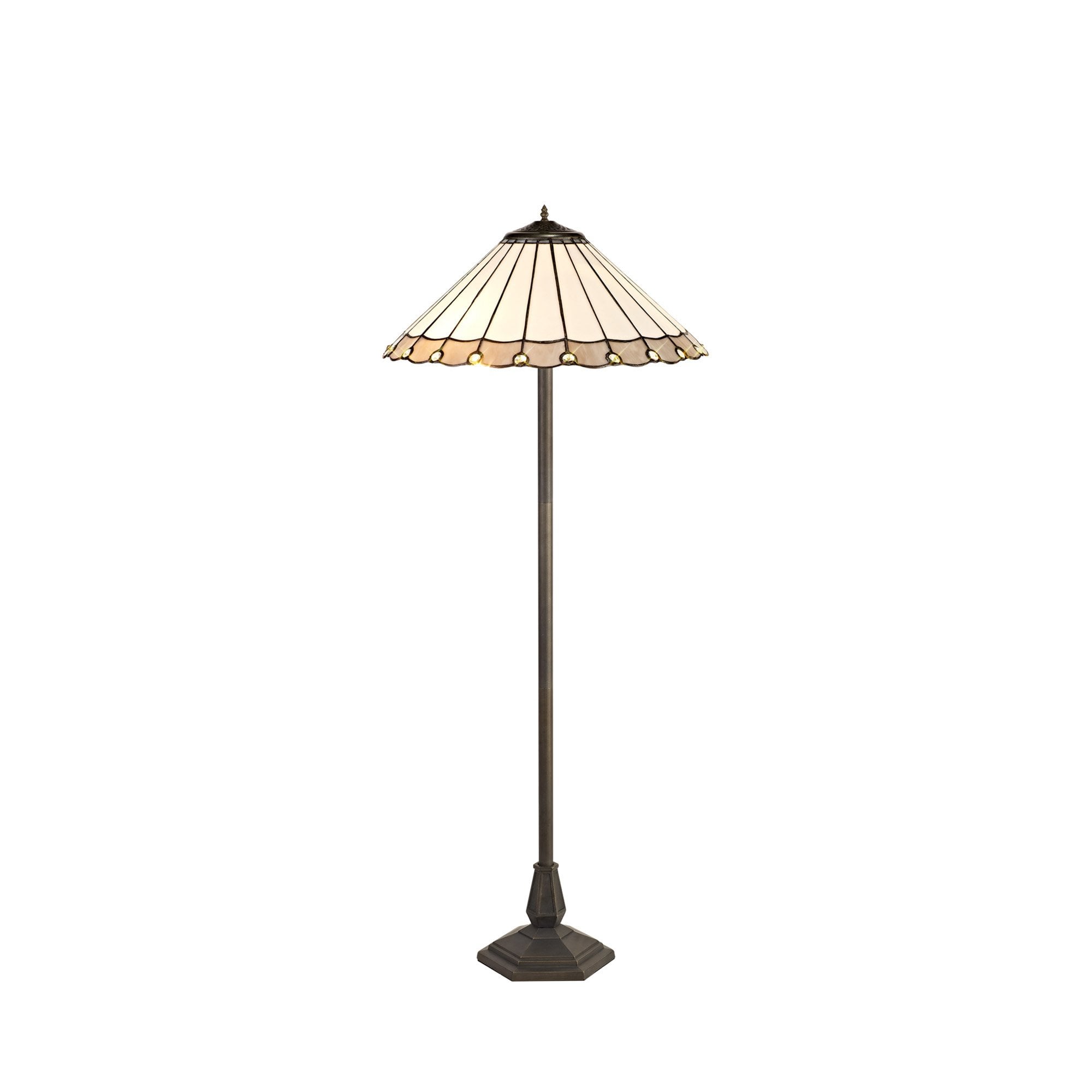 NLK03459 Umbrian 2 Light Octagonal Floor Lamp With 40cm Tiffany Shade Grey/Chrome/Crystal/Aged Antique Brass