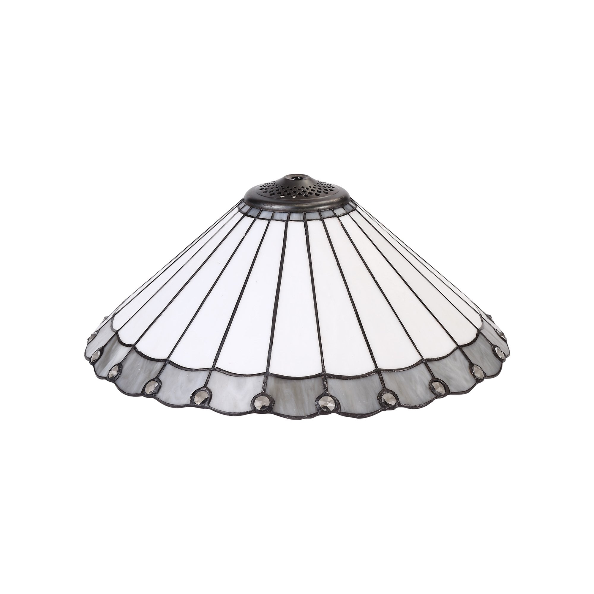 NLK03459 Umbrian 2 Light Octagonal Floor Lamp With 40cm Tiffany Shade Grey/Chrome/Crystal/Aged Antique Brass
