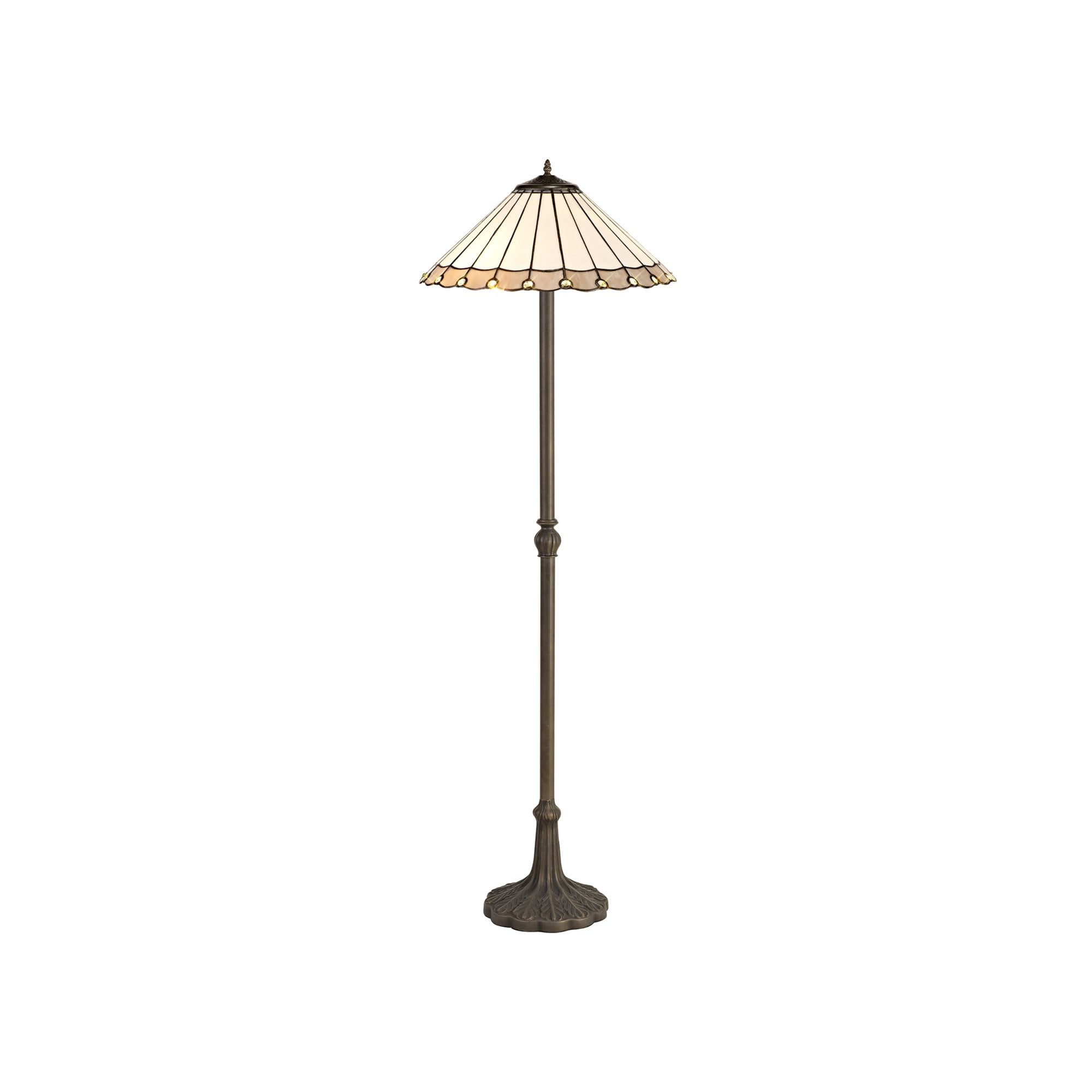 NLK03469 Umbrian 2 Light Leaf Design Floor Lamp With 40cm Tiffany Shade Grey/Chrome/Crystal/Aged Antique Brass